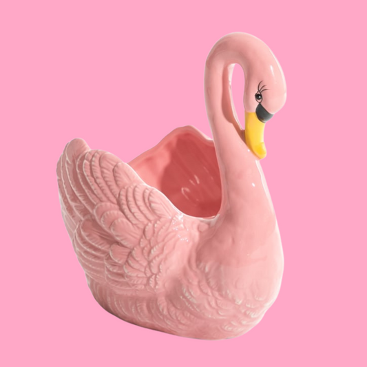 Pink Swan Ceramic Planter/storage bowl