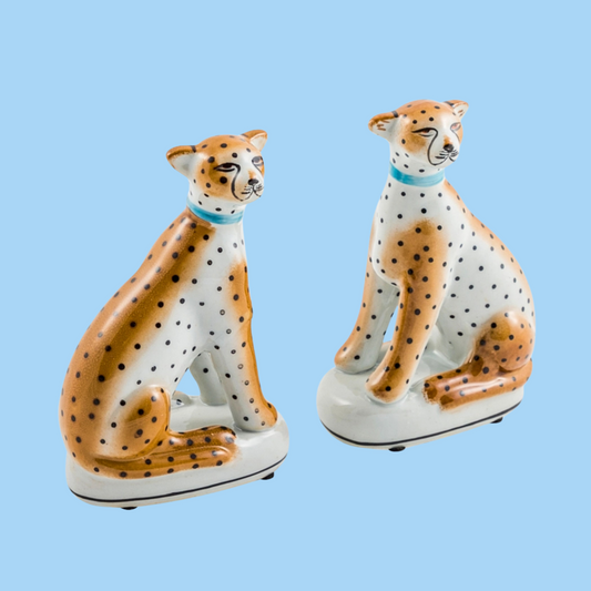 Pair of Ceramic Sitting Leopard Figures